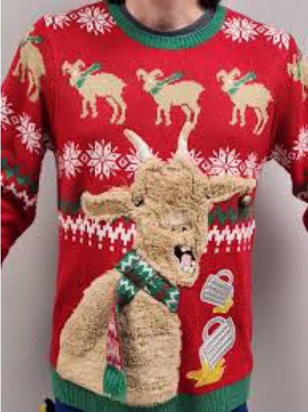 Jolly Sweaters Goat and Spilled Beer Ugly Christmas Sweater mens size XL unisex